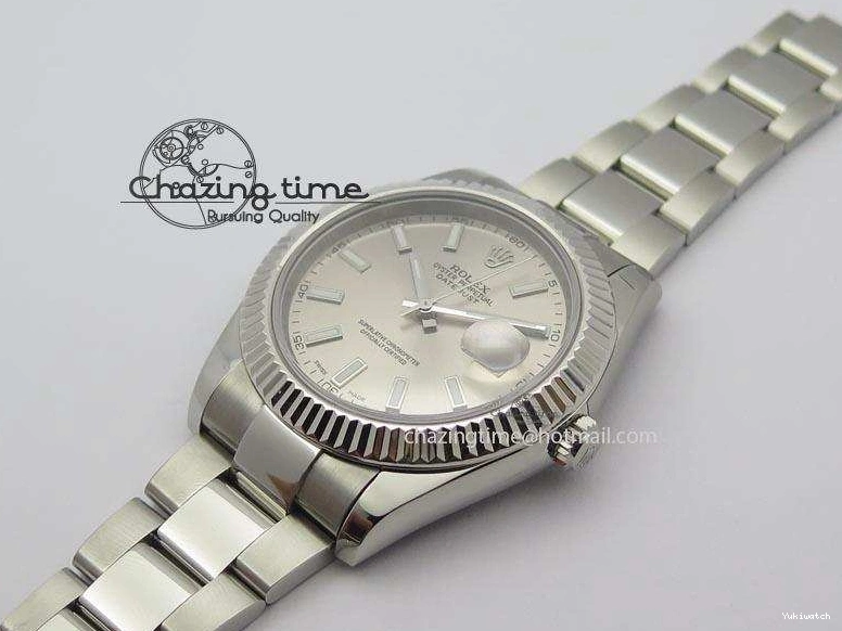 SS II 116334 On Sliver Sticks Dial Markers 41mm A3136 SS Gray Datejust Bracelet 0405